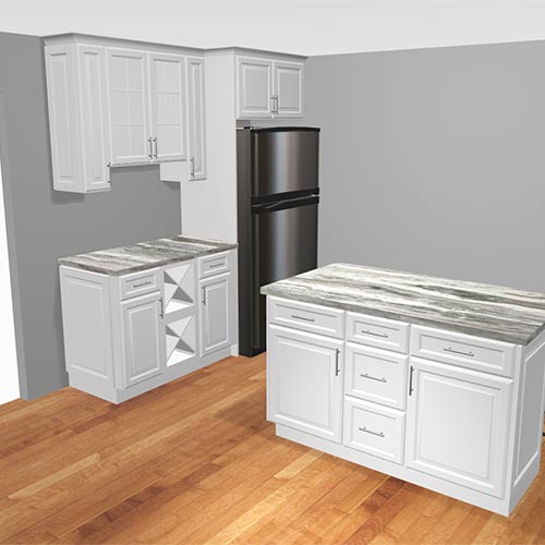 Interior rendering of a kitchen.