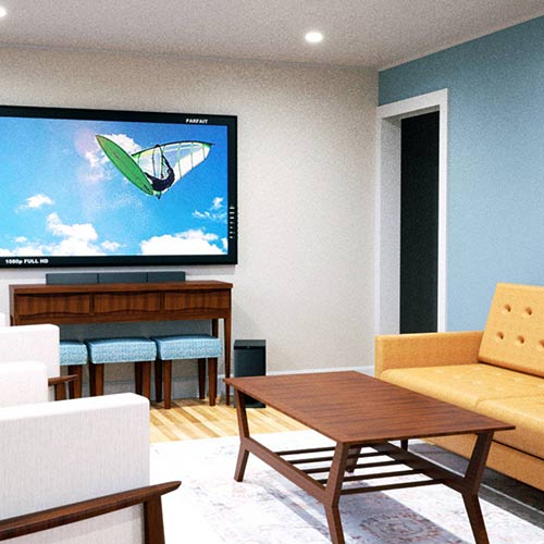 Interior Rendering of a living room in Winsted, Connecticut.